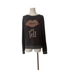 Wildfox Kiss & Tell Sweatshirt Grey Open Crewneck Lightweight  - M